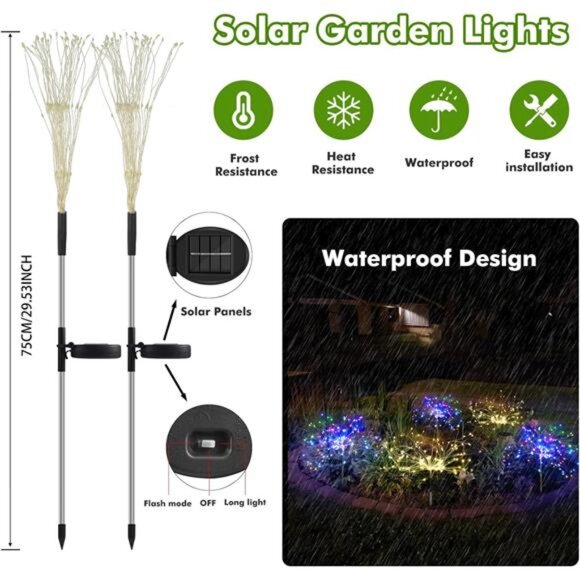 Solar Garden Lights Outdoor: Fairy Fireworks Light Waterproof Yard Decorations - Picture 3 of 7